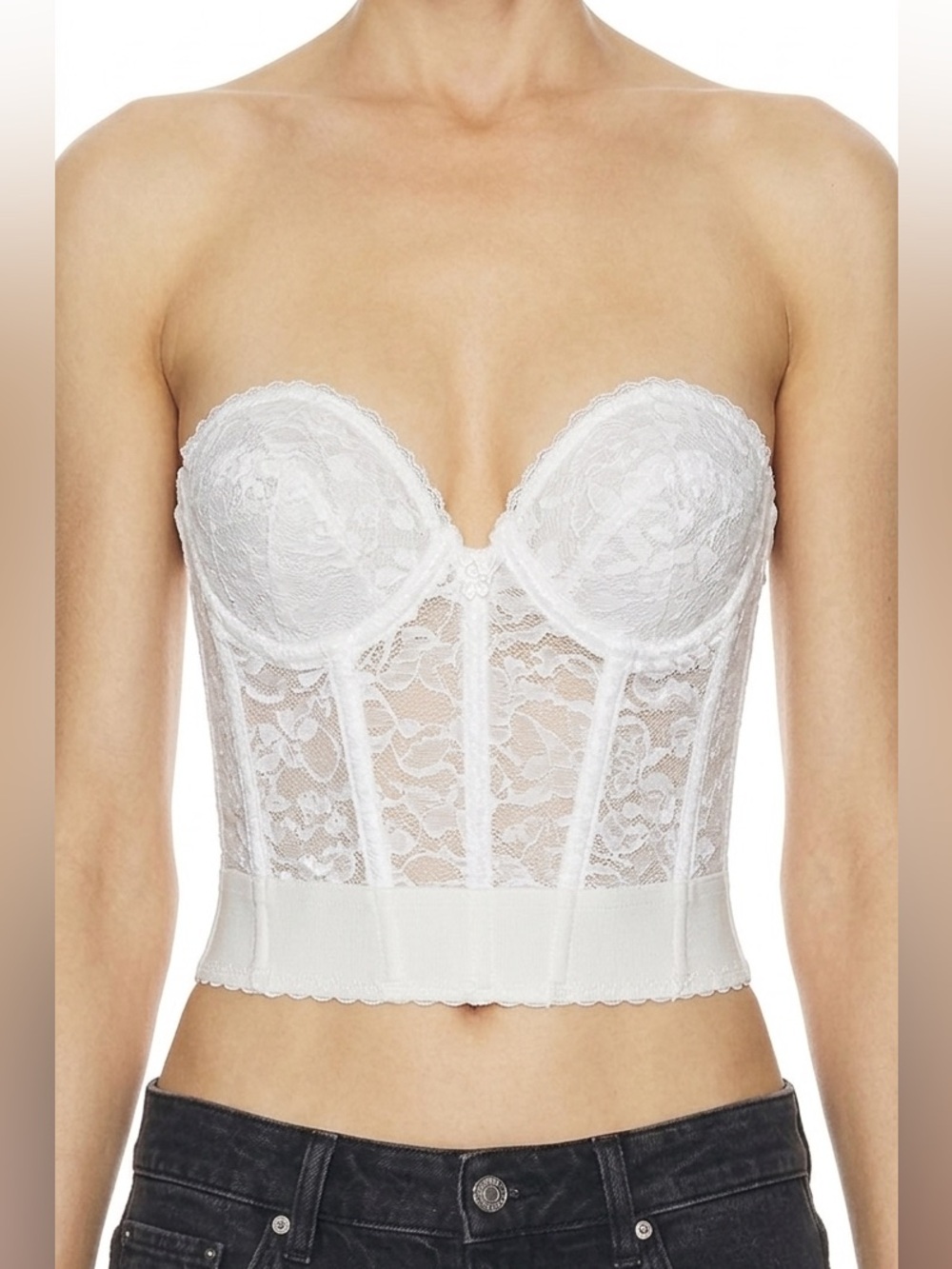 Vintage David’s Bridal Corset Bustier 34B White Lace Scalloped Edge